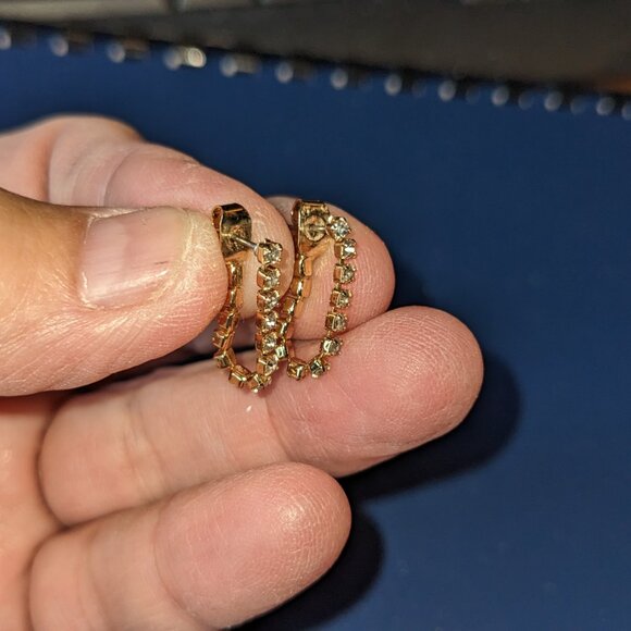 Crystal Rhinestone Box Link Bracelet 6.75" & Pierced Earrings - Picture 2 of 4